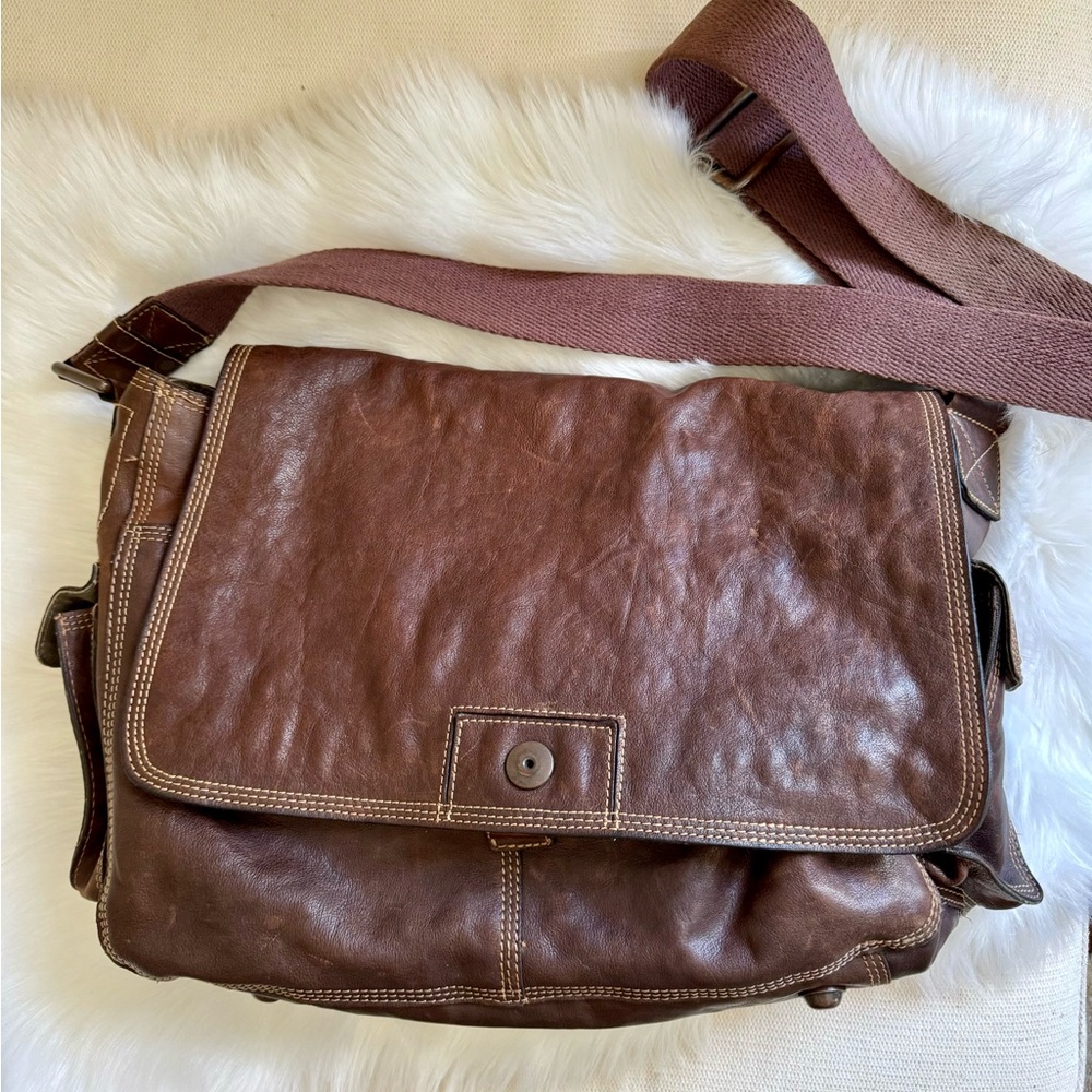 Fossil real leather messenger bag